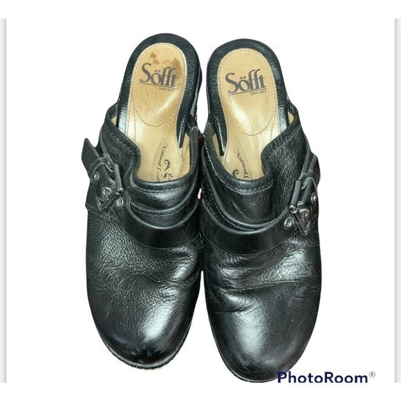 Sofft Womens 8.5M Baize Slip On Mule Clogs Heel Sandal Black Leather 1084401 - Picture 4 of 6